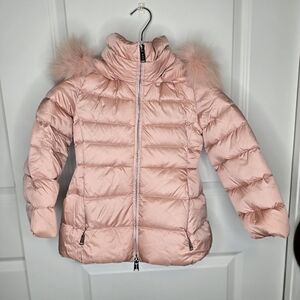 ADD Girl's Satin Down Jacket Fur Hood 4Y